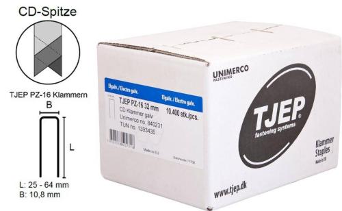 TJEP PZ-16 Klammern 32 mm, verzinkt und geharzt, CD-Spitze