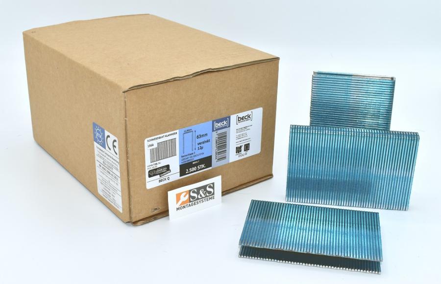 BECK Q Klammer 63 mm C-Spitze verzinkt 12µ geharzt BLAU ETA